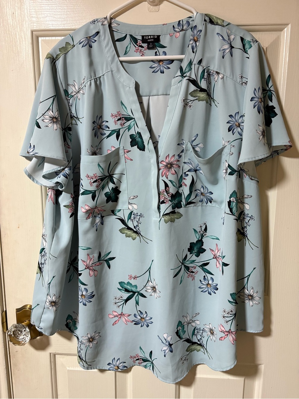 Torrid Harper Studio Crepe de Chine Flutter Short Sleeve Blouse Sz 3